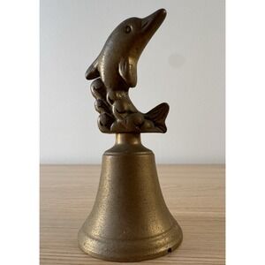 Vintage Solid Brass Dolphin Bell Hand Bell Nautical Coastal Beach House Decor